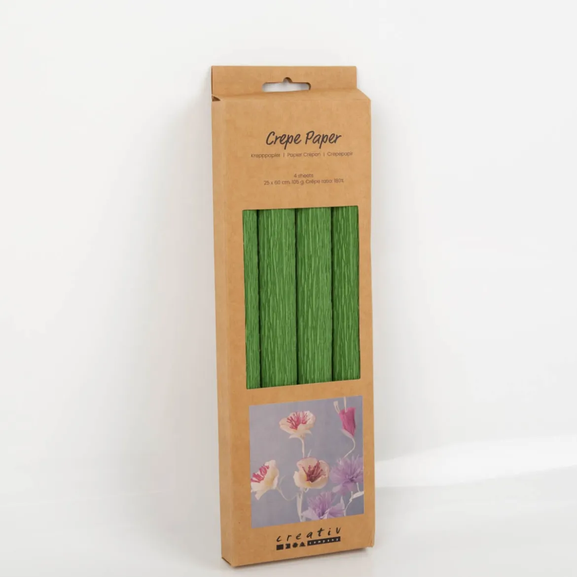 Krepppapier Grün 4 Bögen 25×60 cm, 180 % Krepp – ideal für Papierblumen | Creativ Company