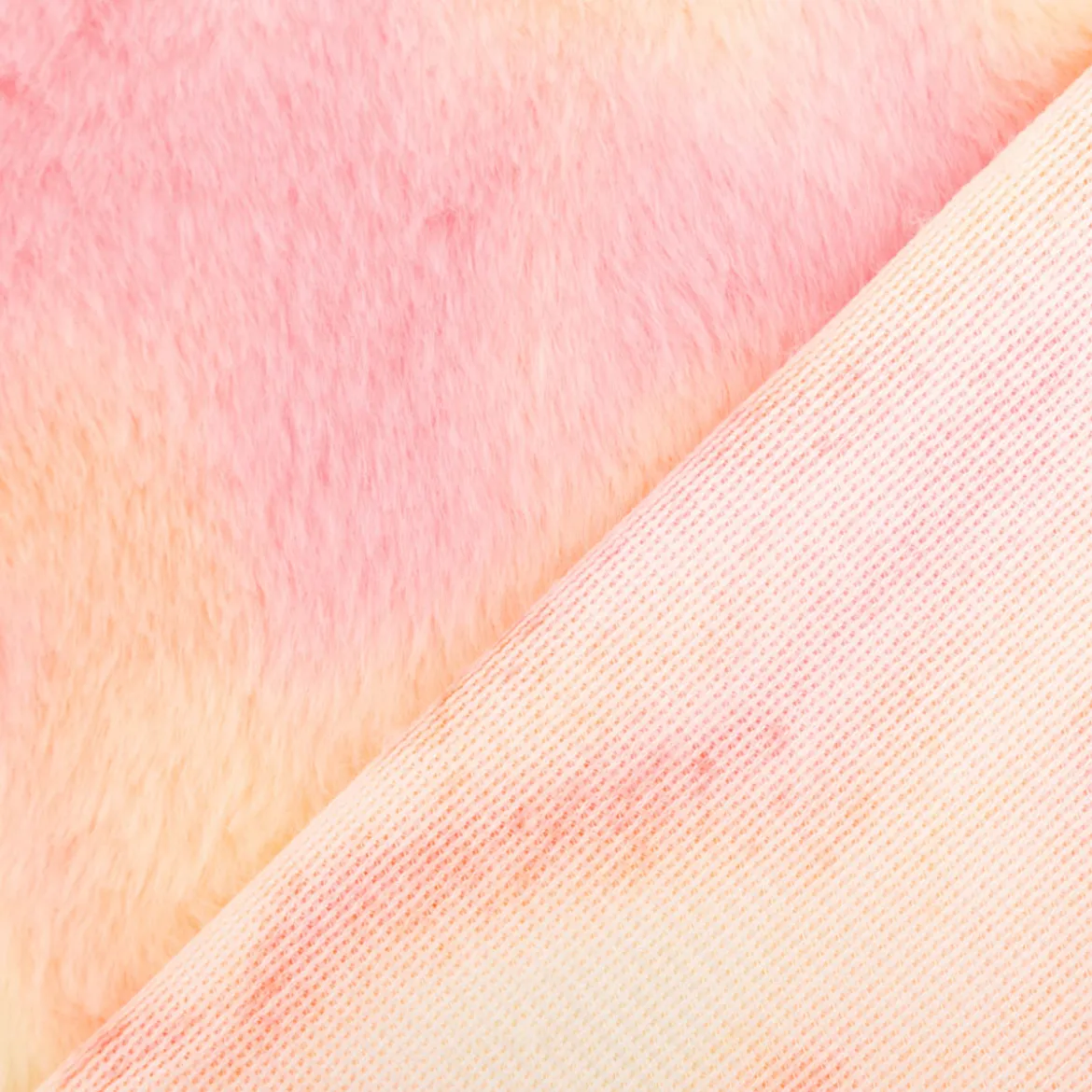 Kunstfell Soft-Plüsch Meterware Batik peach rosa gelb 1,50m Breite