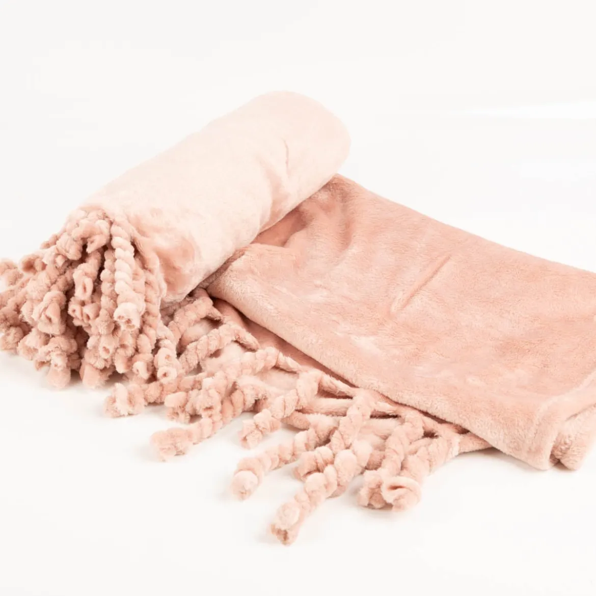 Kuscheldecke mit gedrehten Fransen Old Pink 140x160cm