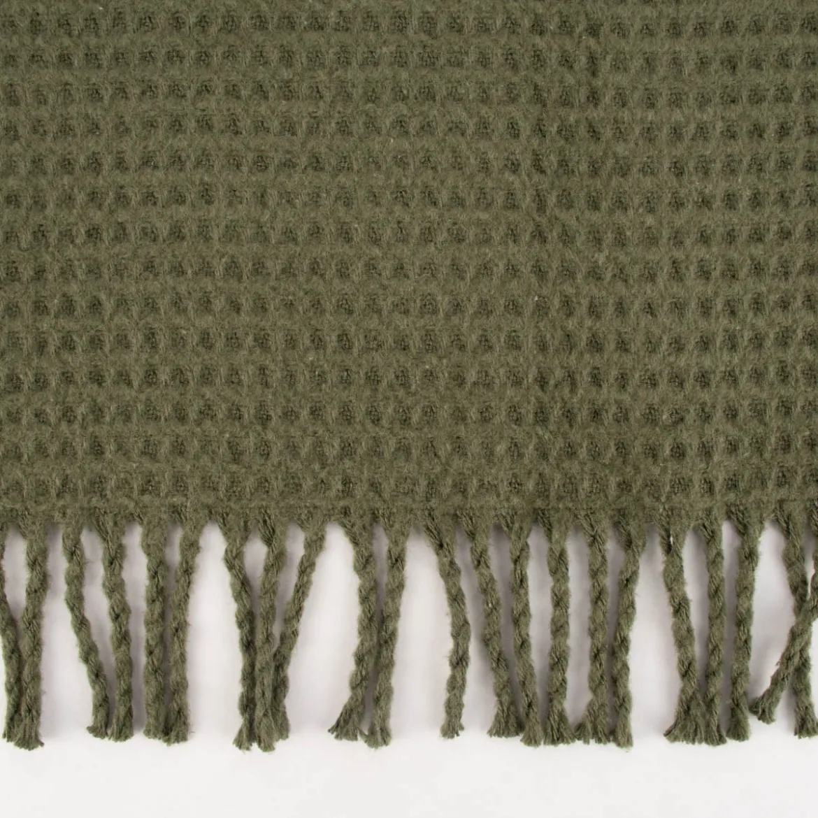 Kuscheldecke mit Waffelstruktur und Fransen grün 150x200cm