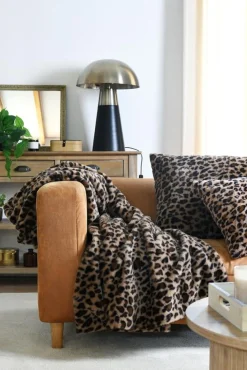 Kuscheldecke Plaid Kunstfell Leopardenmuster Fauves camel braun 130x160 cm