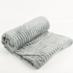 Kuscheldecke Plüsch Cord Streifen 15mm Beach Blau 150x200cm