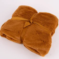 Kuscheldecke zweilagig aus Polyesterplüsch einfarbig camel braun 130x160cm