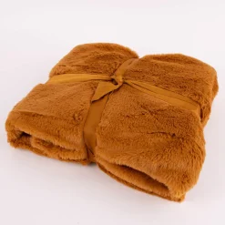 Kuscheldecke zweilagig aus Polyesterplüsch einfarbig camel braun 130x160cm