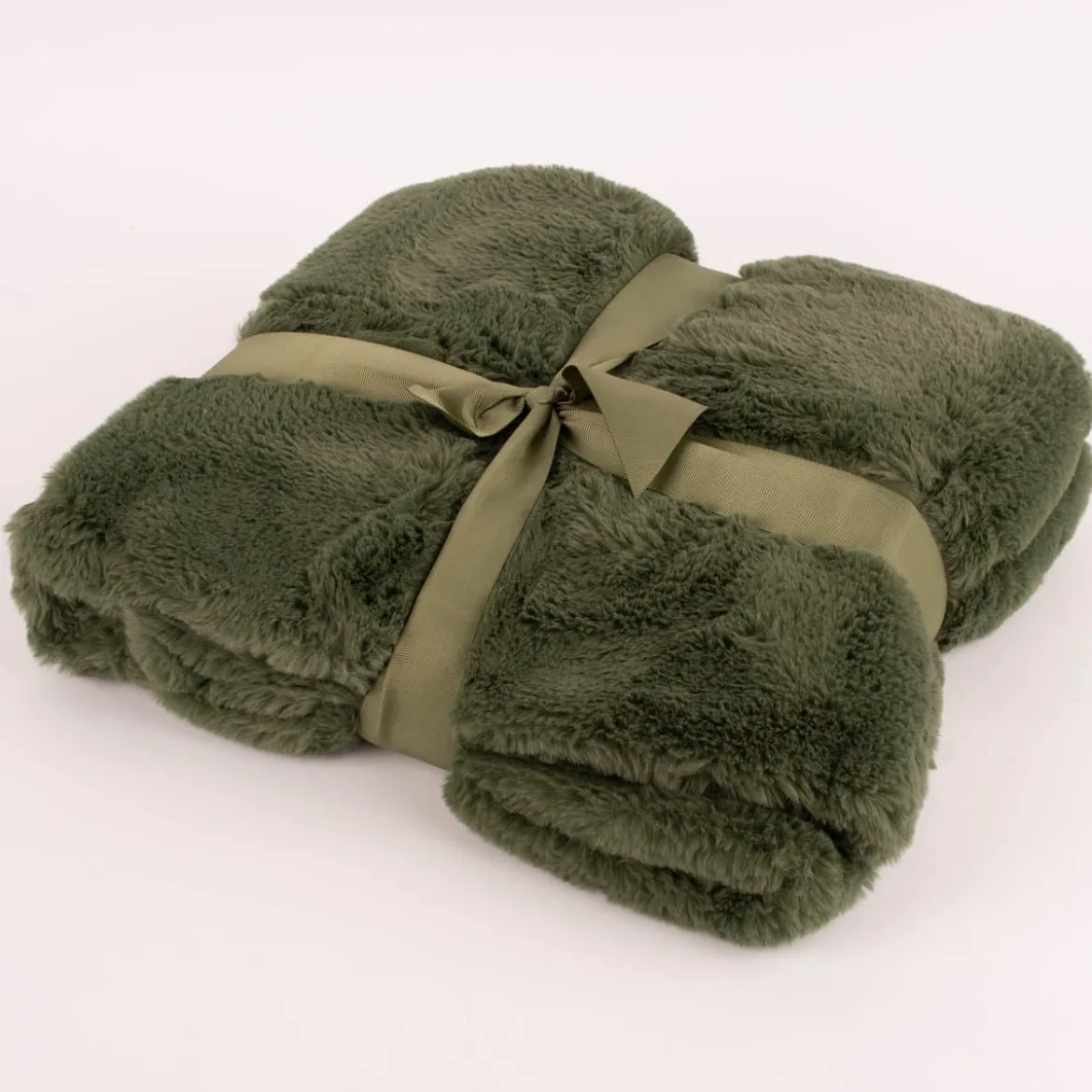 Kuscheldecke zweilagig aus Polyesterplüsch einfarbig khaki grün 130x160cm