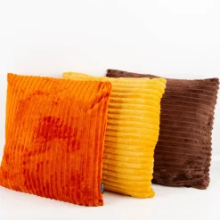 Kuschelkissen aus Plüsch Cordoptik Streifen orange 45x45cm