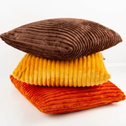 Kuschelkissen aus Plüsch Cordoptik Streifen orange 45x45cm