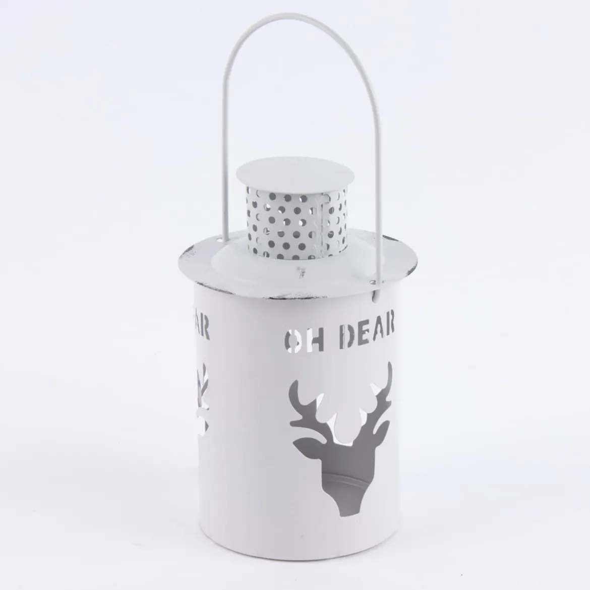 Laterne Oh Dear Hirsch Metall weiß grau 8,5x10cm