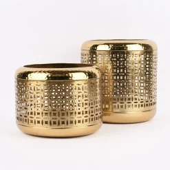 Laterne Ornamente Metall perforiert goldfarbig 24x26cm
