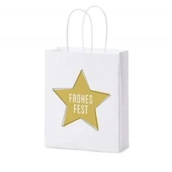 La Vida Geschenktüte Frohes Fest Stern weiß goldfarbig 18x22x8cm