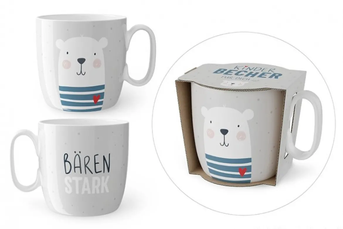 La Vida Kinder Becher Bärenstark Bär Porzellan grau weiß blau 7,4x6,8cm