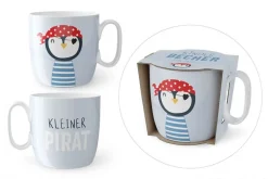 La Vida Kinder Becher Kleiner Pirat Pinguin Porzellan hellblau 7,4x6,8cm