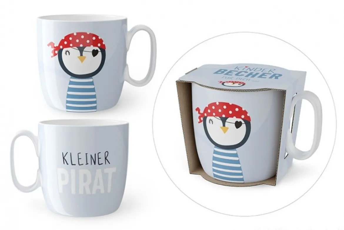 La Vida Kinder Becher Kleiner Pirat Pinguin Porzellan hellblau 7,4x6,8cm