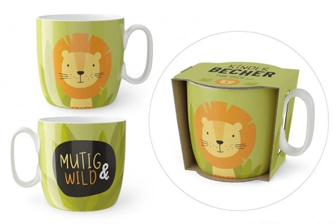 La Vida Kinder Becher Mutig & Wild Löwe Porzellan grün gelb 7,4x6,8cm