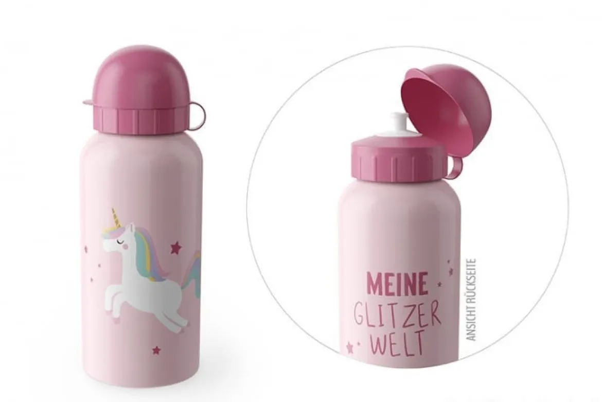 La Vida Kinder Trinkflasche mit Sportverschluss Meine Glitzerwelt Einhorn rosa pink 400ml