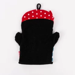 La Vida Kinder Waschhandschuh Pinguin Pirat aus Baumwolle schwarz bunt 24x20cm
