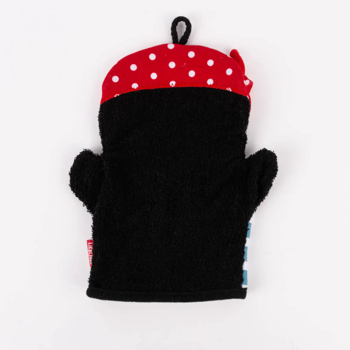 La Vida Kinder Waschhandschuh Pinguin Pirat aus Baumwolle schwarz bunt 24x20cm