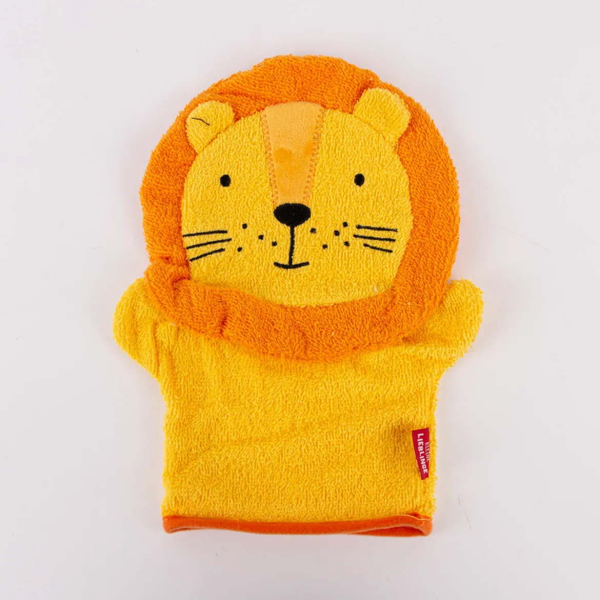 La Vida Kinder Waschhandschuh Löwe aus Baumwolle gelb orange 25x20cm