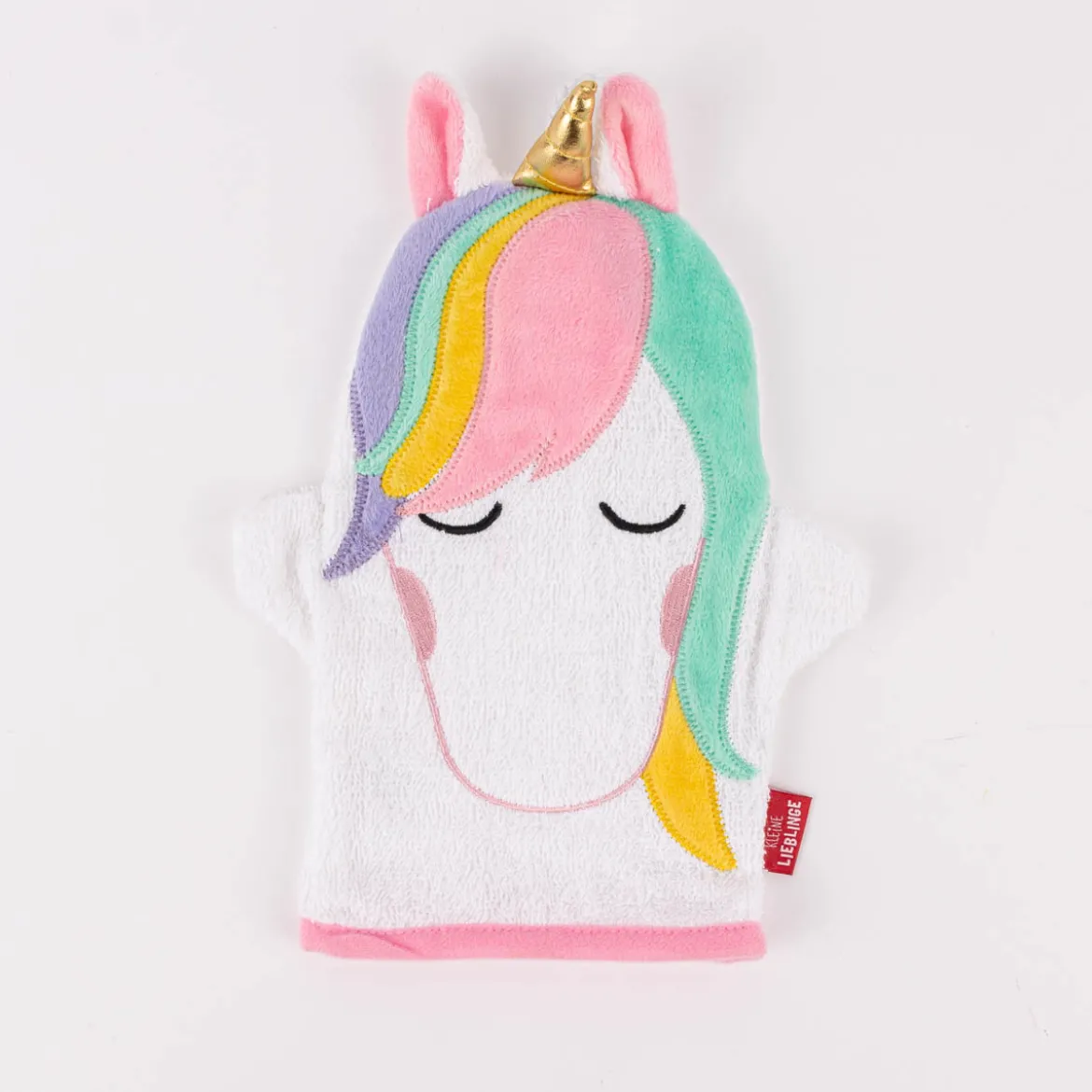 La Vida Kinder Waschhandschuh Einhorn aus Baumwolle weiß rosa bunt 24x20cm