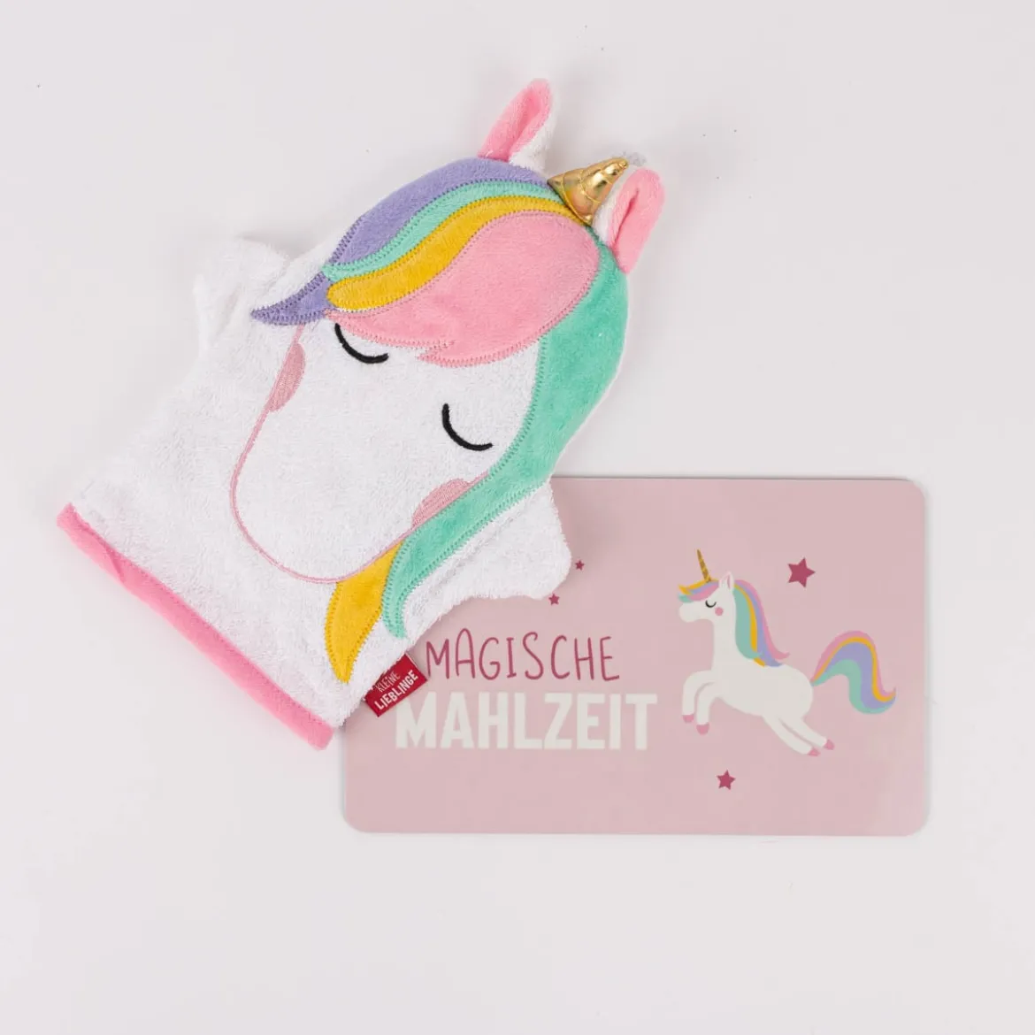 La Vida Kinder Waschhandschuh Einhorn aus Baumwolle weiß rosa bunt 24x20cm