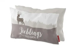 La Vida Kuschelkissen Gipfelgrüße Lieblingskissen Hirsch weiß beige braun 25x40cm