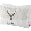 La Vida Kuschelkissen Gipfelgrüße Heimat Rauten Hirschkopf weiß creme braun 25x40cm