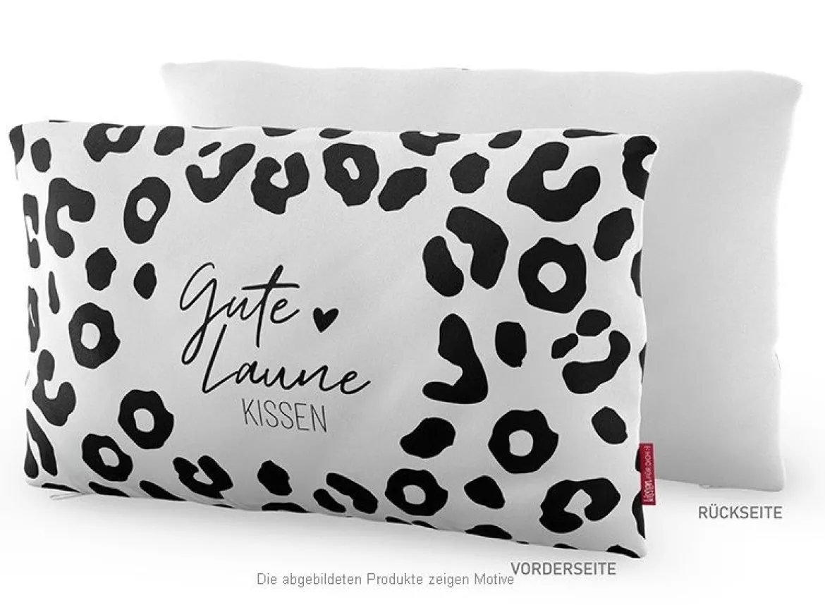 La Vida Kuschelkissen Gute Laune Kissen Leomuster weiß schwarz 25x40cm