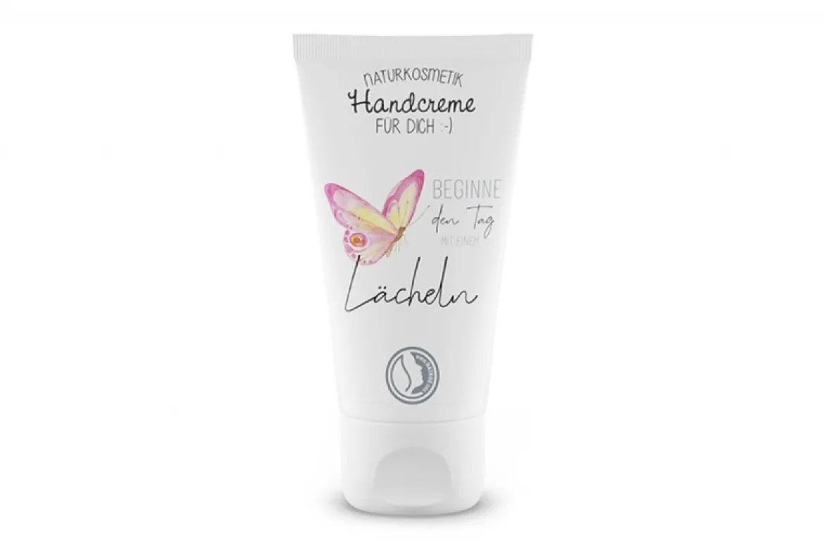 La Vida Naturkosmetik Handcreme Beginne den Tag mit einem Lächeln Schmetterling pink gelb 30ml