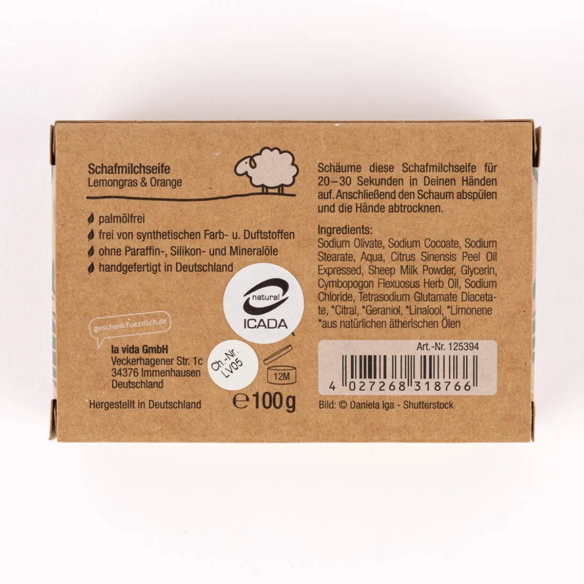 La Vida Naturkosmetik Schafmilchseife Glück für dich Blätter weiß grün 100g