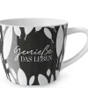 La Vida Porzellan Tasse Blätter Genieße das Leben schwarz weiß 400ml