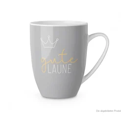La Vida Porzellan Tasse Gute Laune Krone grau weiß gelb 250ml
