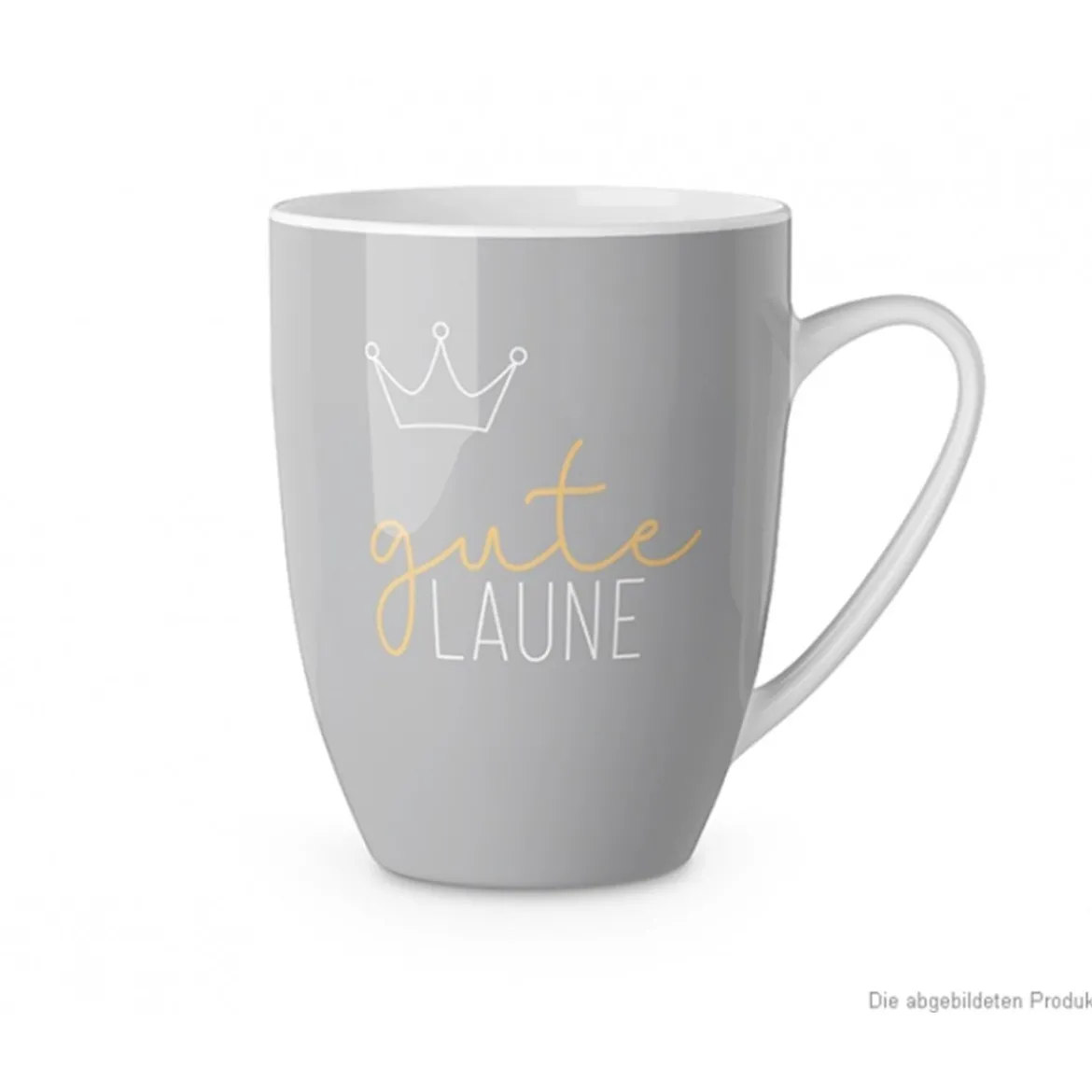 La Vida Porzellan Tasse Gute Laune Krone grau weiß gelb 250ml