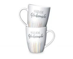 La Vida Porzellan Tasse Herzliche Glückwünsche Kerzen weiß bunt 8x10cm