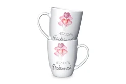 La Vida Porzellan Tasse Herzlichen Glückwunsch Ballons weiß violett 8x10cm