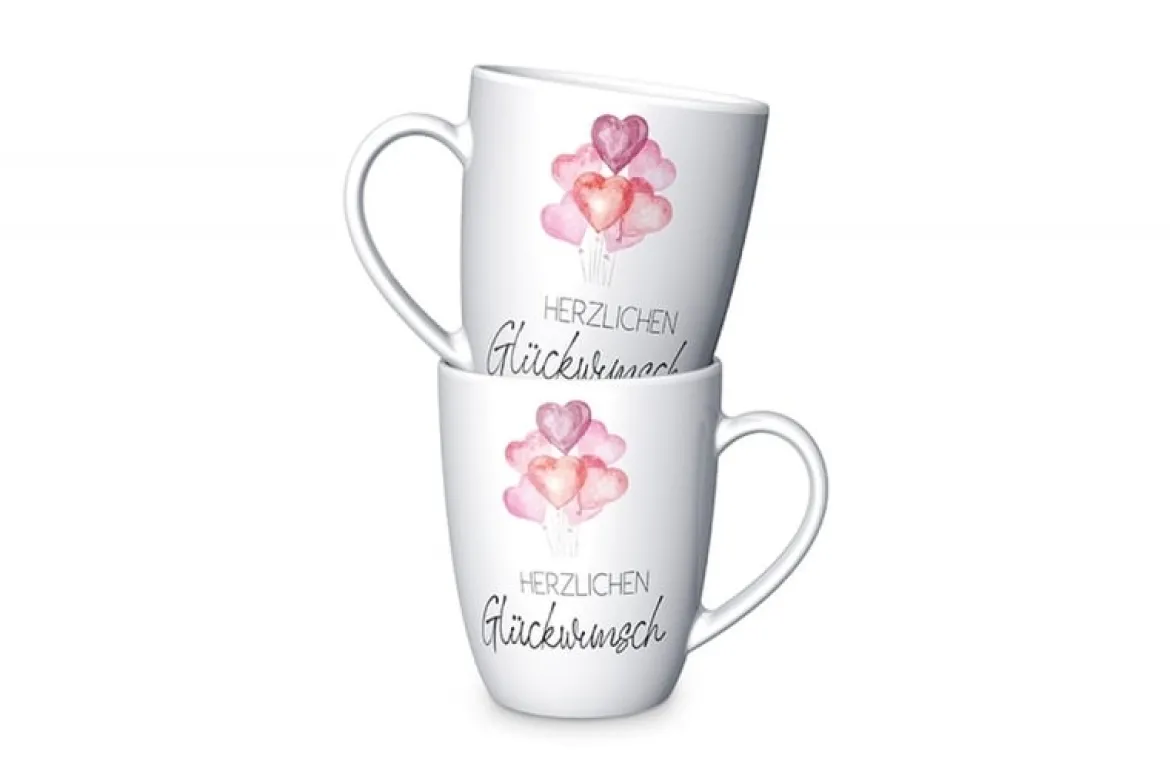 La Vida Porzellan Tasse Herzlichen Glückwunsch Ballons weiß violett 8x10cm