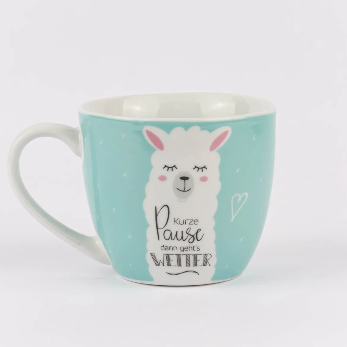 La Vida Porzellan Tasse Kurze Pause Lama hellblau weiß 400ml