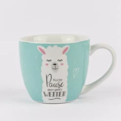 La Vida Porzellan Tasse Kurze Pause Lama hellblau weiß 400ml