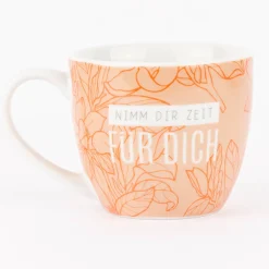 La Vida Porzellan Tasse Nimm dir Zeit für dich Blüten orange weiß 400ml