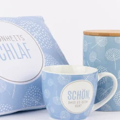 La Vida Porzellan Tasse Schön, dass es dich gibt Pusteblumen blau weiß 400ml
