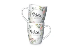 La Vida Porzellan Tasse Schön, dass es dich gibt Blumenkranz weiß pastell 8x10cm