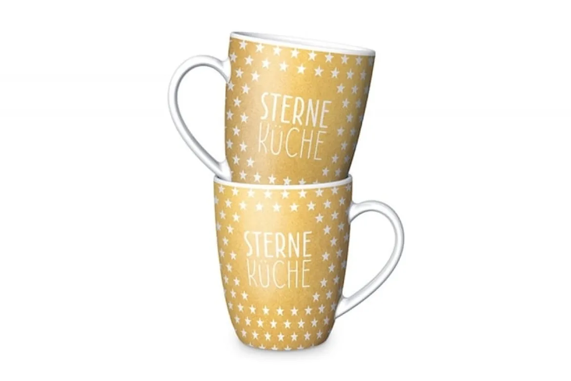 La Vida Porzellan Tasse Sterneküche Sterne goldfarbig weiß 8x10cm