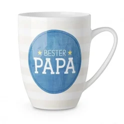 La Vida Porzellan Tasse Streifen Bester Papa weiß beige blau 250ml