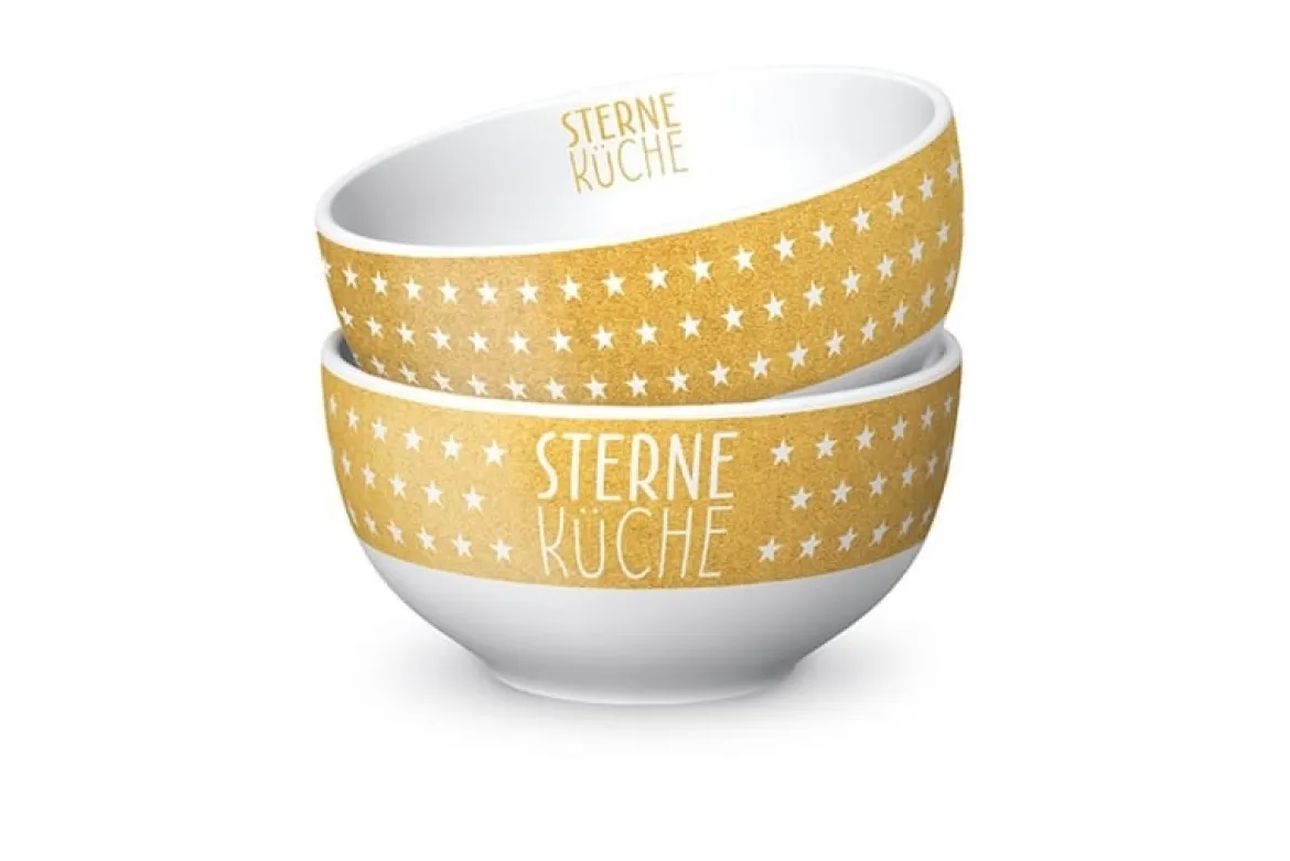 La Vida Schälchen Kitchen Sterneküche Sterne Porzellan weiß goldfarbig 13x7cm