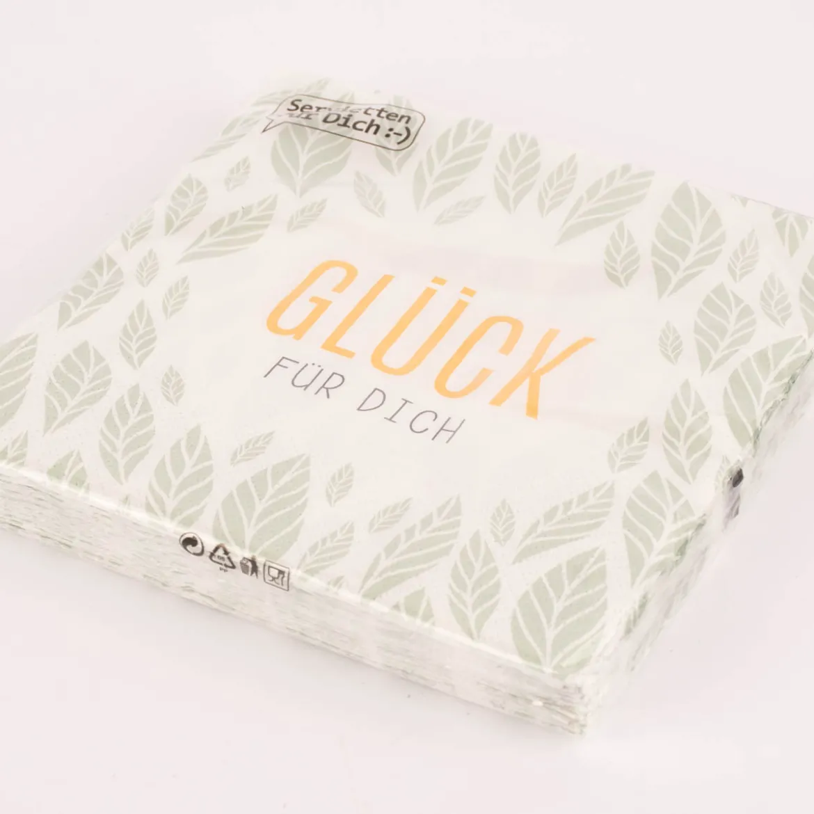 La Vida Serviette Glück für dich Blätter weiß grün 33x33cm 3lagig 20 Stück