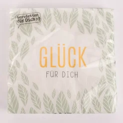 La Vida Serviette Glück für dich Blätter weiß grün 33x33cm 3lagig 20 Stück