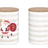 La Vida Vorratsdose Hohoho Weihnachtsmann Streifen Porzellan mit Bambusdeckel weiß beige rot natur 11x16cm