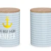La Vida Vorratsdose Streifen Anker Du bist mein Anker Porzellan mit Bambusdeckel blau natur 11x16cm