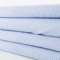 Leinen-Baumwollstoff Chambray uni meliert hellblau 1,38m Breite