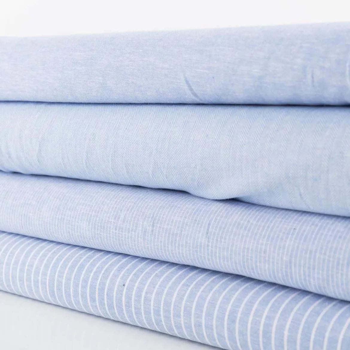 Leinen-Baumwollstoff Chambray uni meliert hellblau 1,38m Breite