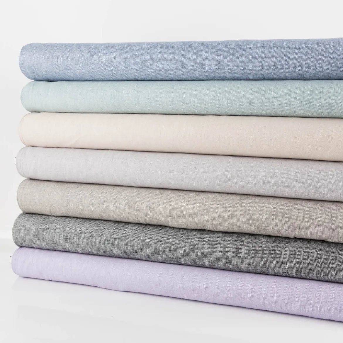 Leinen-Baumwollstoff Chambray Fischgrät meliert blau 1,38m Breite